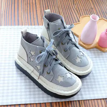 

Nice Literary Retro Genuine Leather Women Shoes Handmade Original Comfortable Casual Bare Boots Japanese Big Head Short Boots
