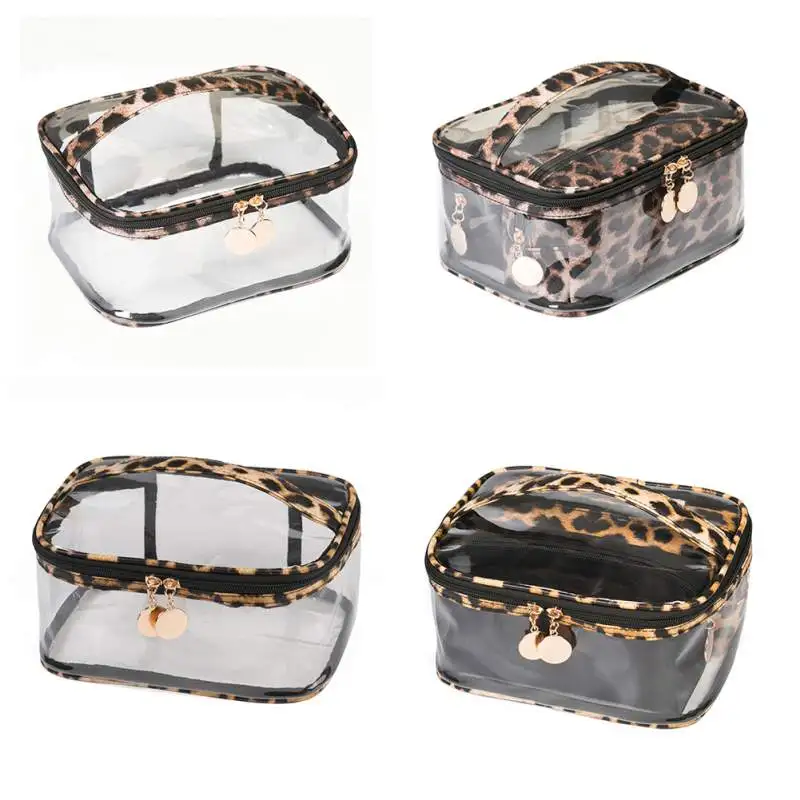  Large Capacity Storage Bag Leopard Print Cosmetic Bag 3 Pieces Set Multi-Function Transparent Makeu