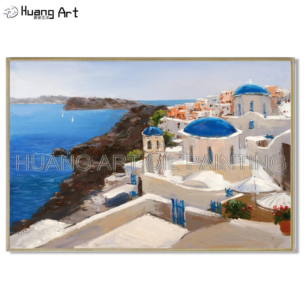 

Santorini Greece Landscape Oil Painting Artist Hand-painted High Quality Greek Aegean Sea Oil Painting for Living Room Decor