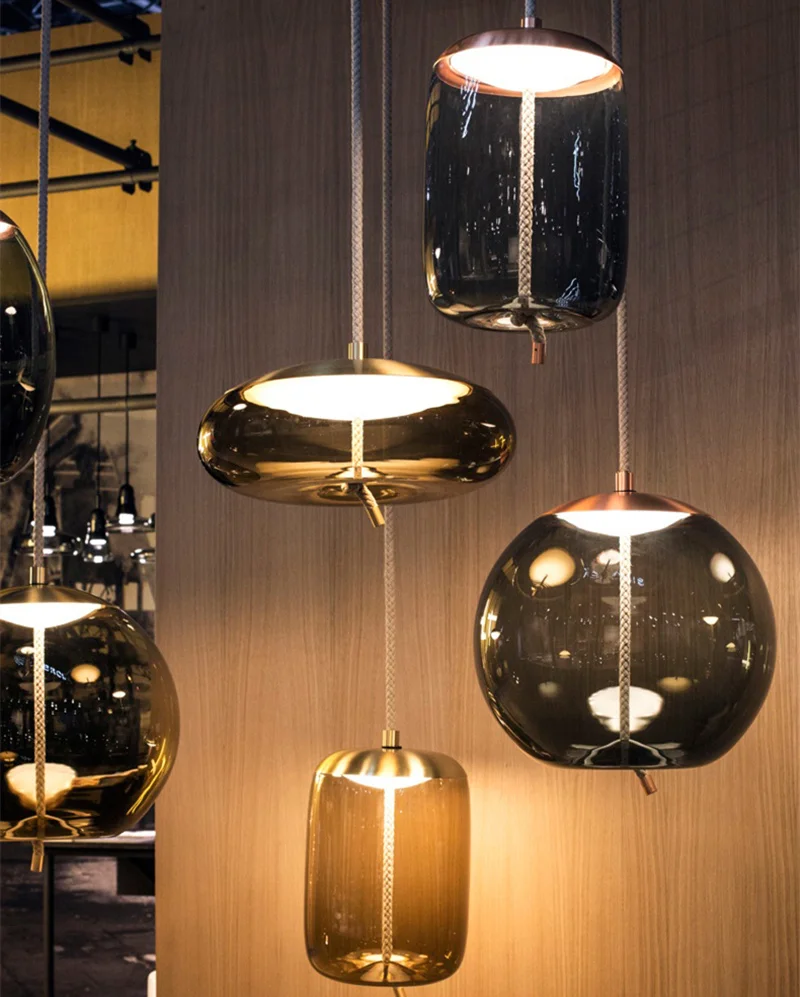 Подвесные светильники из скандинавского стекла, подвесной светильник на веревке, дизайнерская лампа для гостиной