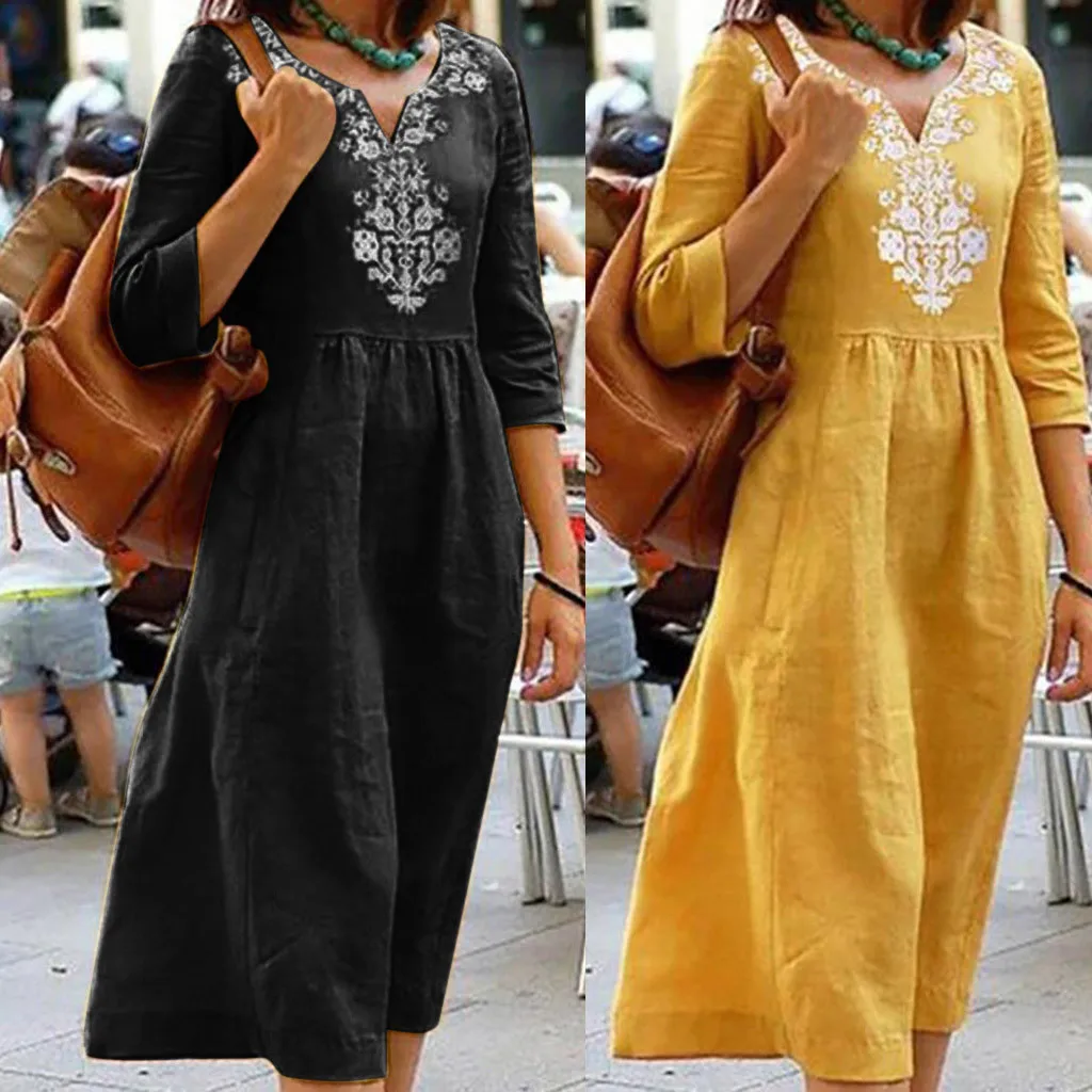 

2019 Summer Women's Dresses Half Sleeve vestidos Vintage Dress feminine Casual National Style Print Loose Dress