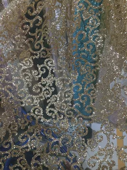 

good african glitter lace fabric embroidered tulle lace with SH-017 glued glitter for party dress