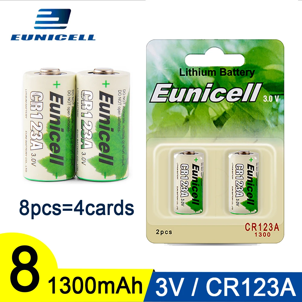 Eunicell 8 шт. 1300 мА/ч 2/3A CR123A CR123 CR 123 CR17335 VL123A CR17345 16340 для светодиодный камеры игрушки 3 V