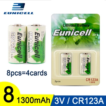 

Eunicell 8pcs 1300mAh 2/3A CR123A CR123 CR 123 CR17335 VL123A CR17345 CR17335 16340 For LED Cameras Toys 3V Lithium Battery