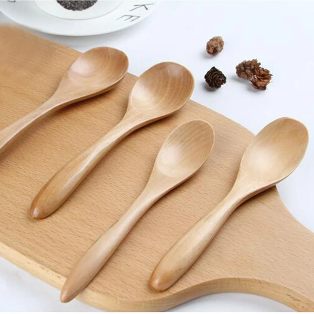 

Creative rice spoon Kitchen wooden Spoon cooking accessories Taiware Natural children health wood soup spoon 18.5*3.5cm