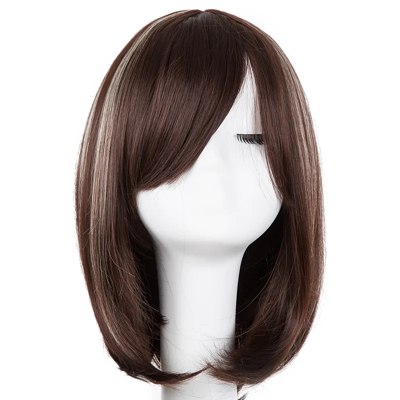 Коричневый парик Fei-Show синтетические термостойкие волокна средняя часть линии с челкой шиньоны короткие волнистые изображение цвет волосы, парик