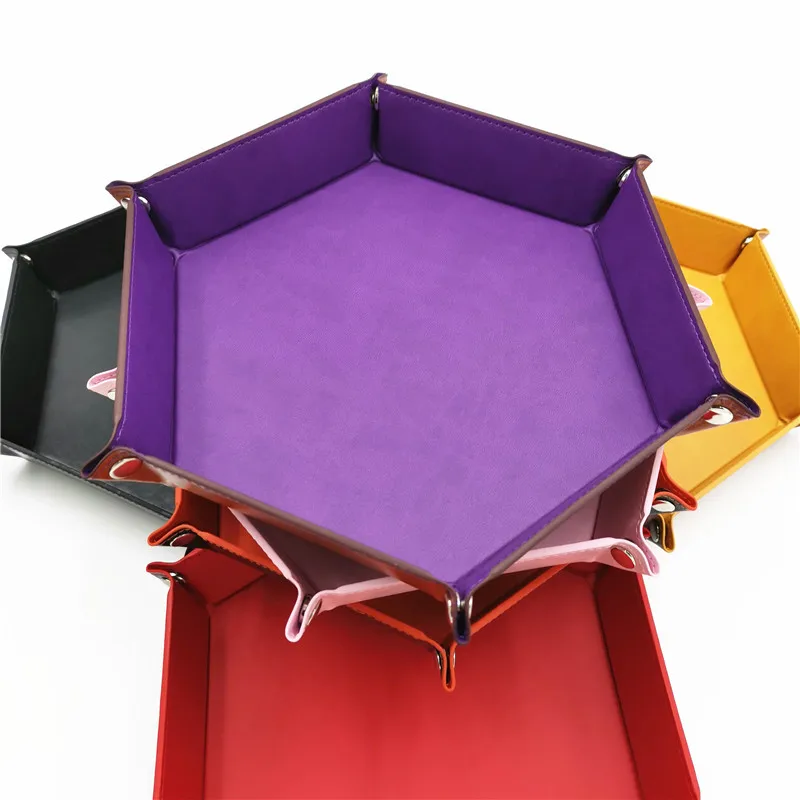 

Hexagon Tray Folded PU Leather Dice Game Tray Portable Durable Multifunctional Large Space Makeup Storage Tray Box Board Game