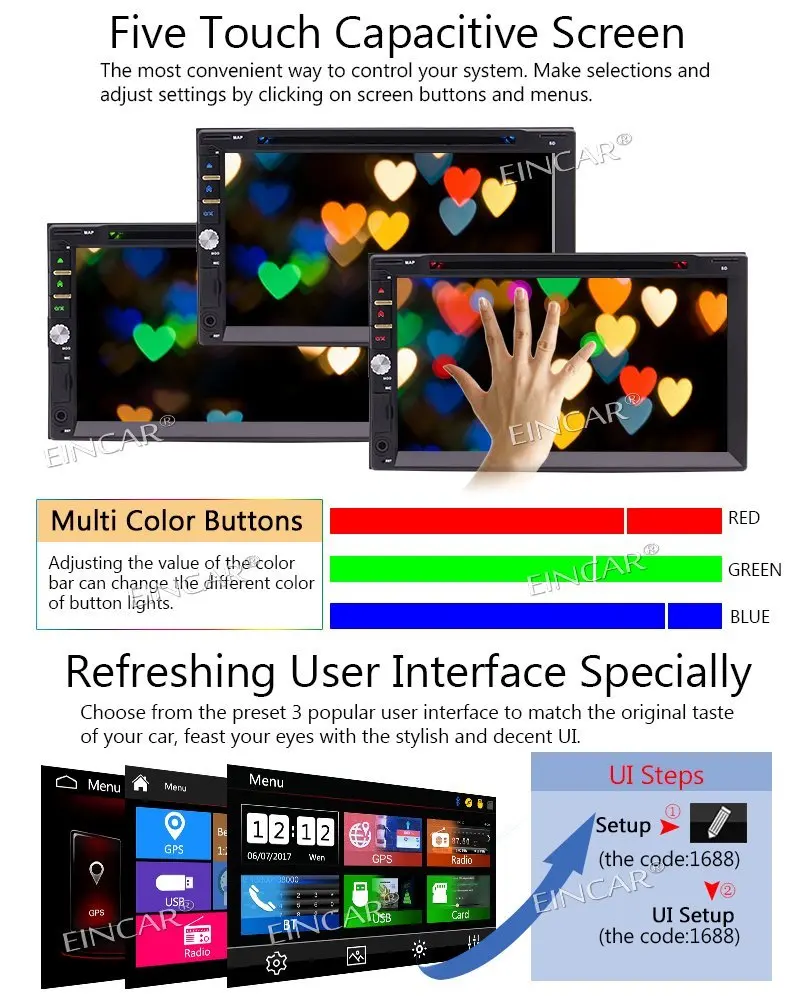 Best Eincar Car Stereo DVD CD Player GPS Navigation Radio Video Audio Bluetooth 7 Inch Capacitive Touch Screen SD,USB,Radio,FM,AM 3