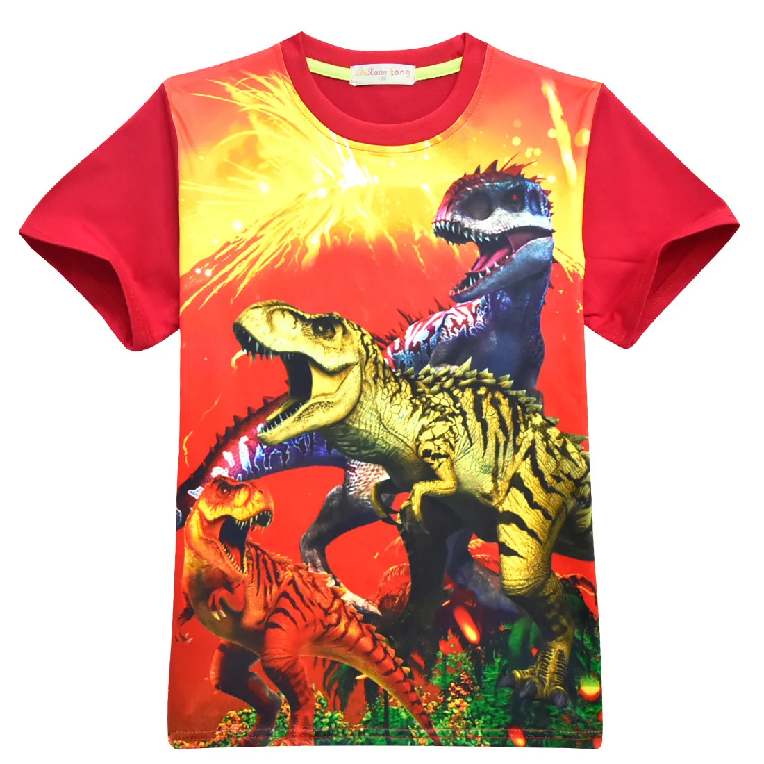 Парк и мир Юрского периода, 2 динозавра, детские шорты, топы, футболки, футболки, Fille, летняя футболка с драконом для мальчиков-подростков, От 4 до 12 лет для мальчиков - Цвет: Red