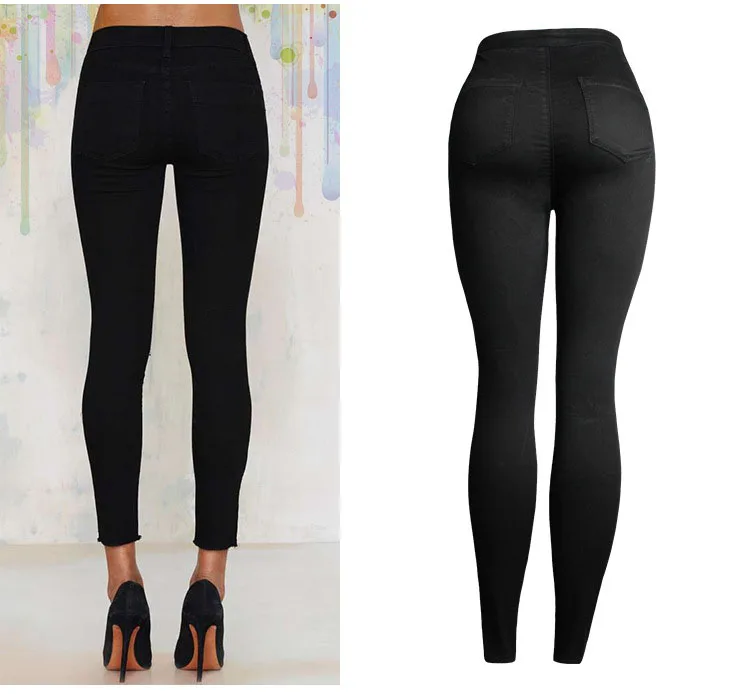 HCYO Designer Women Cloth Black Jeans 3D Floral Embroidery Slim Pencil Pants Pure Cotton Knee Hole Female Denim Jeans Trousers (4)