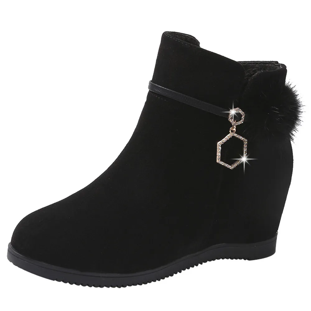 

Autumn Platform Wedge Heel Boots Women Shoes with Increased Platform Suede Hairball Round Toe Zipper Wedge Boots Ankle
