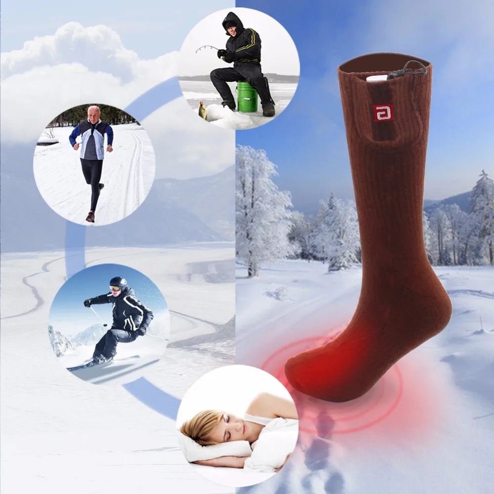 Зимние теплые носки с подогревом для мужчин и женщин, электрические теплые носки с аккумулятором, 3,7 вольт, теплые электрические носки для здоровья зимой