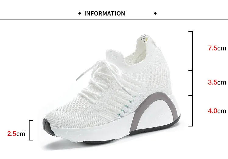 Женские модные кроссовки, визуально увеличивающие рост; летняя повседневная обувь на танкетке; дышащие кроссовки на платформе со шнуровкой; XU011