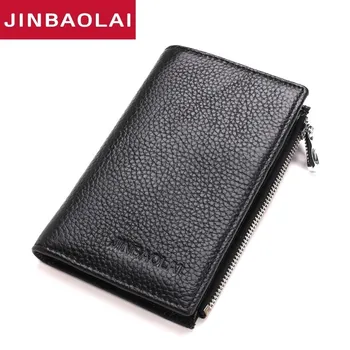 

New Thin Cow Leather Business Card Wallet Zipper Brand Design Card Holder with Coin Pocket Bifold Male purse High Quality Cards