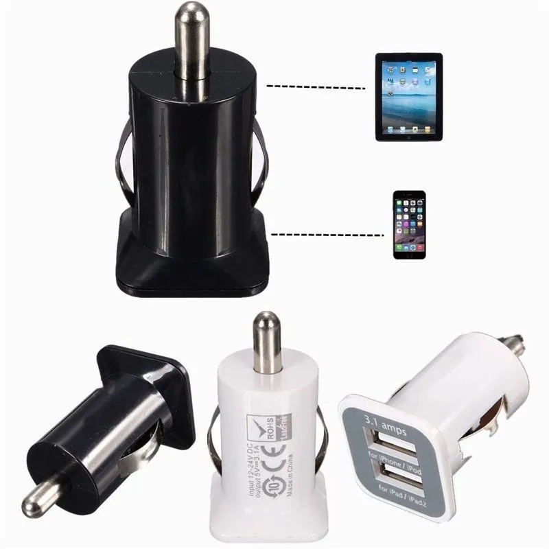 Car Charger 3.1A 2 Port DC 12V Mini Bullet Dual USB Car Charger Adapter