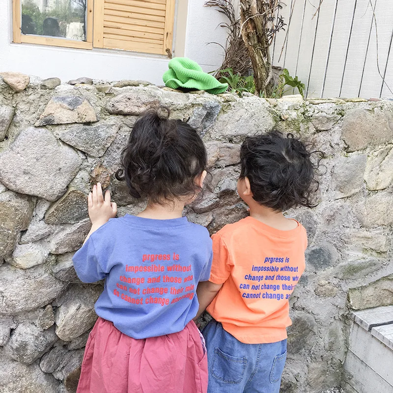 

2019 Boys and Girls Summer New Short-sleeved T-shirt Baby Kids Solid-color Beating Cotton Casual Shirt Toddler Pure Cotton Tees