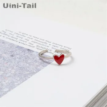 

Uini-Tail hot new 925 sterling silver red heart-shaped ring Korea exquisite heart ring small fresh fashion foreign trade jewelry