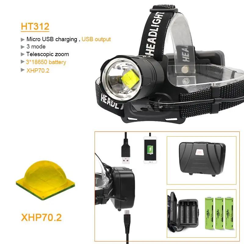 Najtaniej XLamp XHP70.2 potężna czołówka latarka czołowa led latarka latarnia światło wędkarstwo lampe frontale USB reflektor reflektor 18650