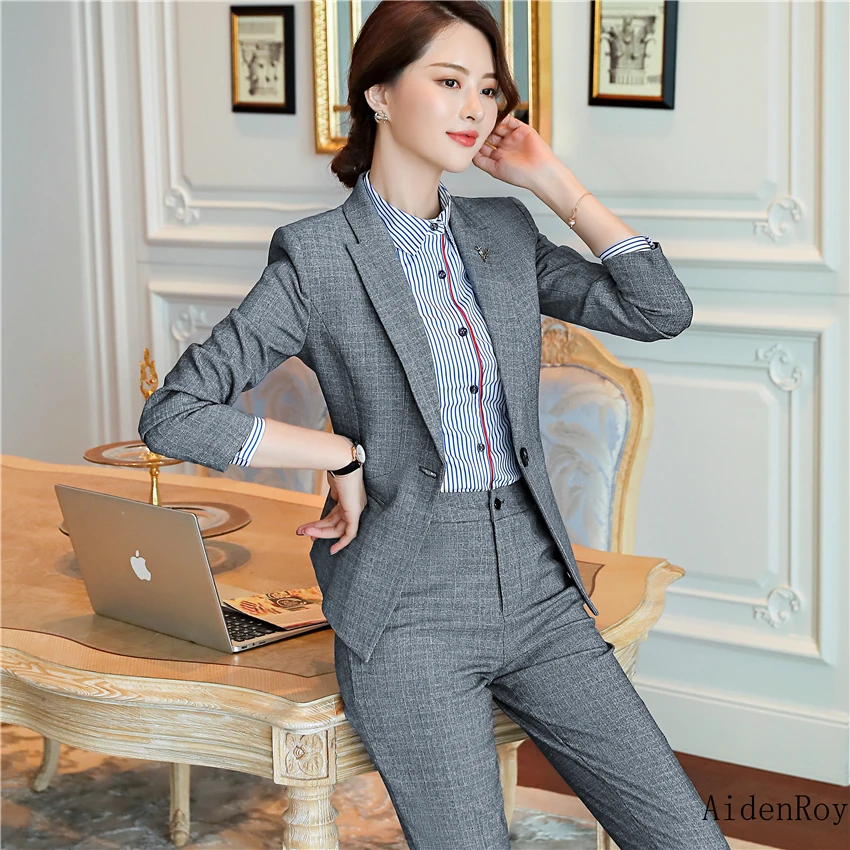 

New 2019 Women's Spring Summer Formal Elegant Pants Suits Set Business Blazers Trouser Suit 2 Piece Work Wear Sets Office Ladies