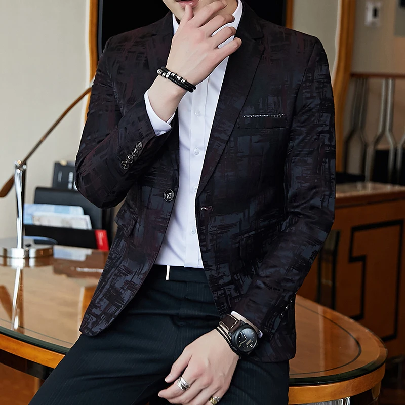 Striped Pattern Blazers Mens Slim Fit Blazer Slim Business Casual Male Stylish Spring Autumn Korean version Suit Jacket