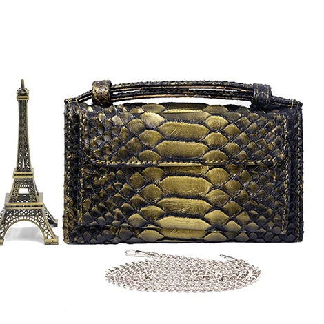 TOPHIGH оригинальные новые сумки из натуральной кожи женские сумки-мессенджеры роскошные дизайнерские сумки на плечо с цепочкой клатч - Цвет: Snake Black Gold