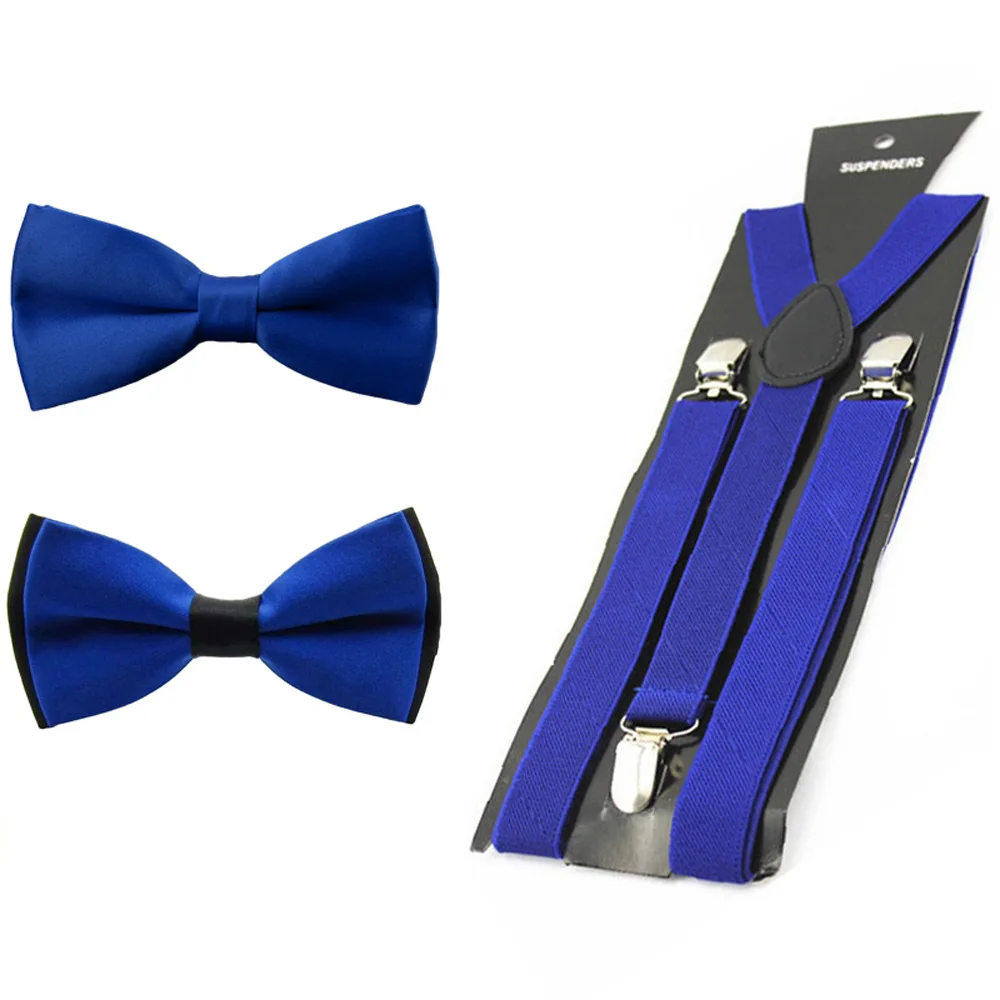 Для мужчин Solid Pre-tied галстук-бабочку эластичная y-обратно чулок клип на Брейс набор BWSET0305