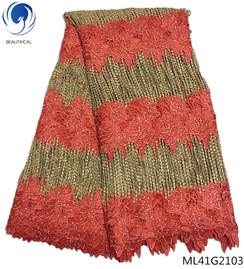

BEAUTIFICAL african guipure lace fabric cord lace dress 2019 water soluble lace fabric with rhinestones 5yards/lot ML41G21