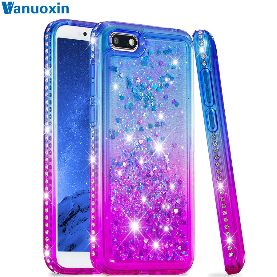 

Honor 7A 5.45" On Huawei Y5 Prime 2018 case Rhinestone Liquid Glitter Soft Silicone cover For Honor7A Fundas Huawei Y5 2018 case