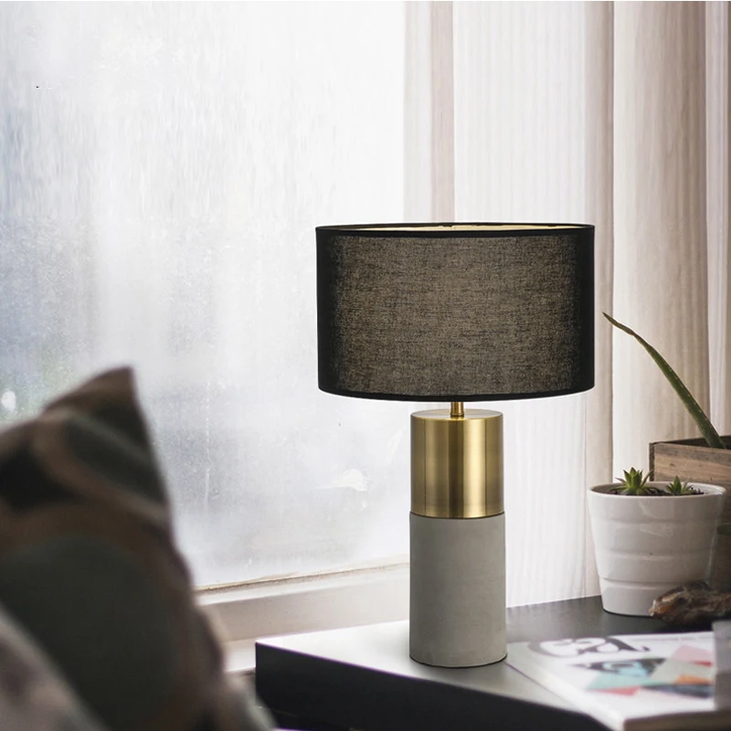 Современная модная настольная лампа для спальни прикроватный Черный абажур Настольный Светильник E27 домашний Декор Гостиная Металлические цементные настольные лампы