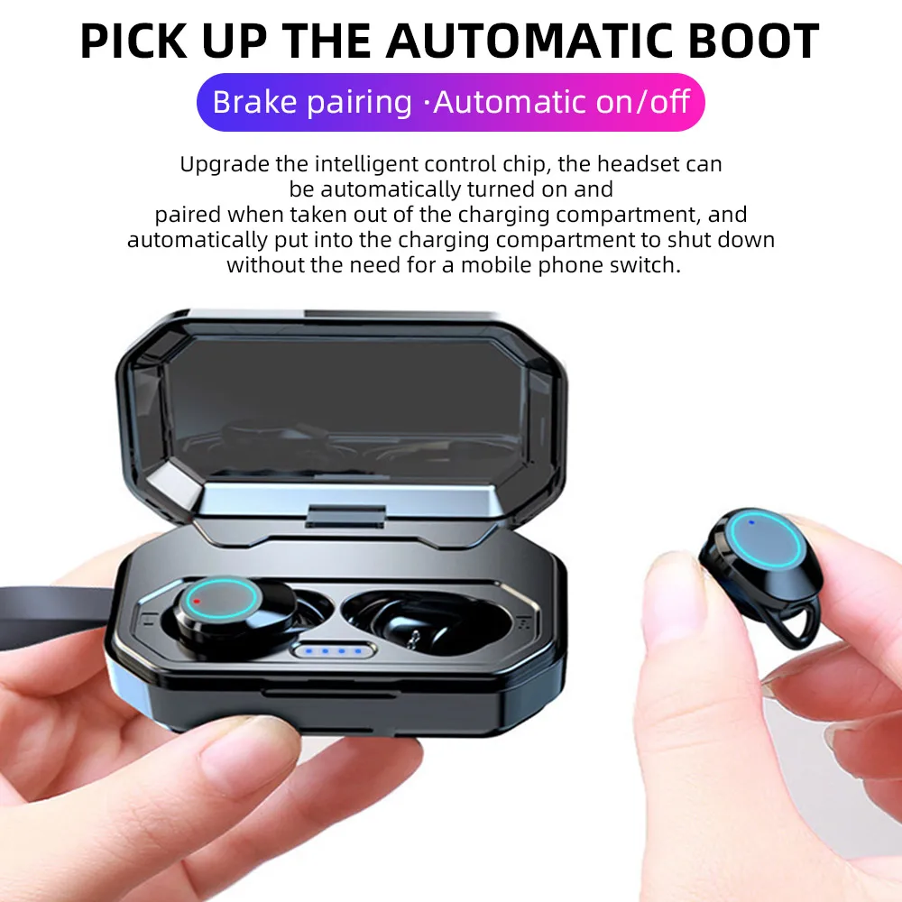 FDBRO Bluetooth 5.0 9D Stereo Earphone Wireless Earphones IPX7 Waterproof Earphones 3300mAh LED Smart Power Bank Phone Holder