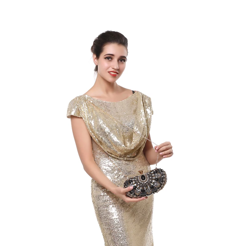 Luxy Moon Silber Schwarz Kristall Metall Dekorative Clutch Bag Model Show