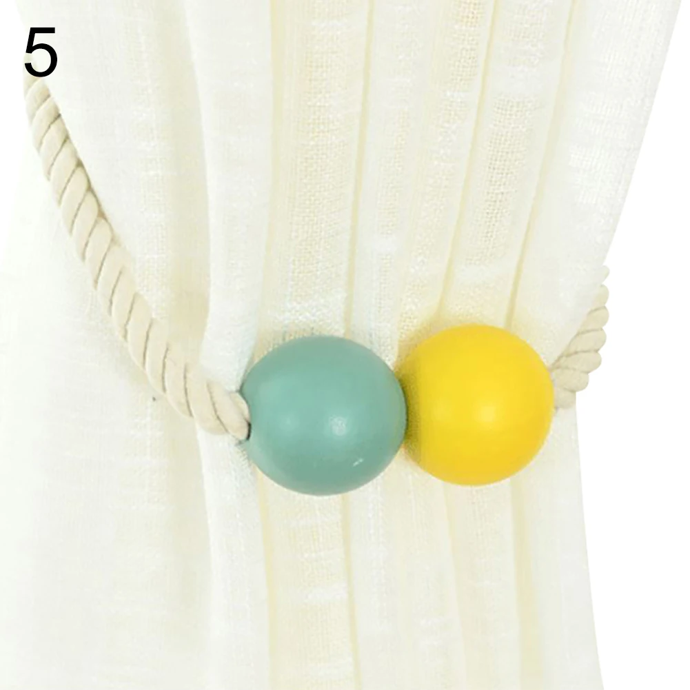 54 см Стильный Магнитный деревянный шарик плетение веревка занавес Tieback кольцо держатель декор домашнего окна - Цвет: Yellow  Green