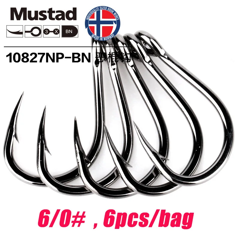 Mustad норвежский рыболовный крючок, супер мощный большой размер, круглые рыбные крючки, 1#-12/0#, 10827NP-BN - Цвет: 6-0