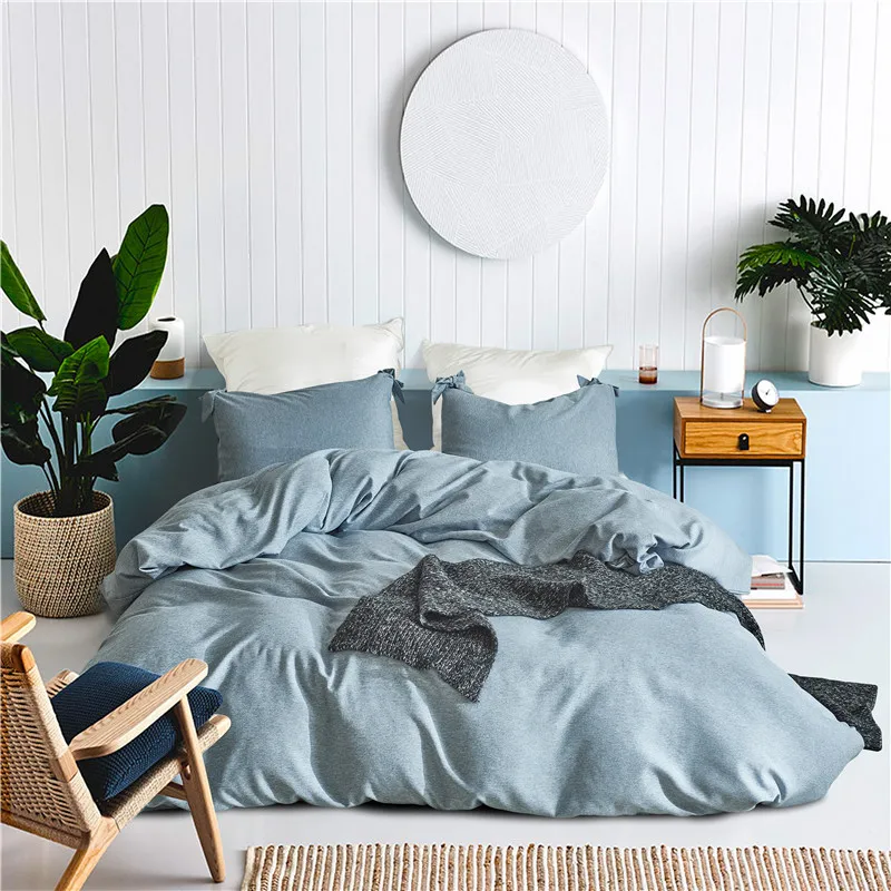 

Polyester Fiber Sky Blue Solid Color Spinning Cotton Bedding Sets 2/3Pcs Bed Linings Duvet Cover Pillowcases USA Queen 3 Size