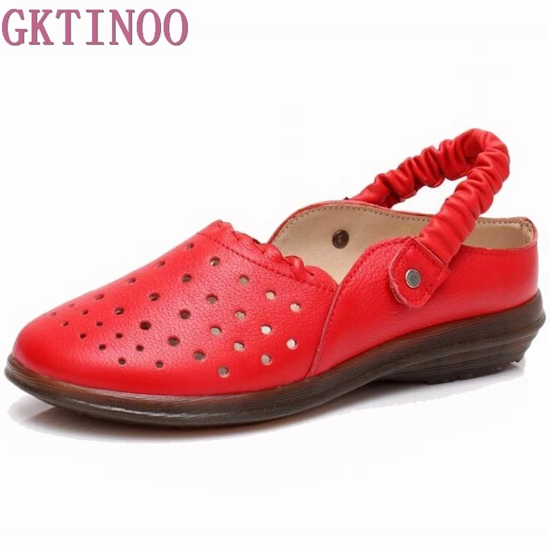 

GKTINOO Genuine Leather Women Sandals Hollow Out Slip On Flat Shoes Summer 2018 Retro Handmade Women Sandal Soft