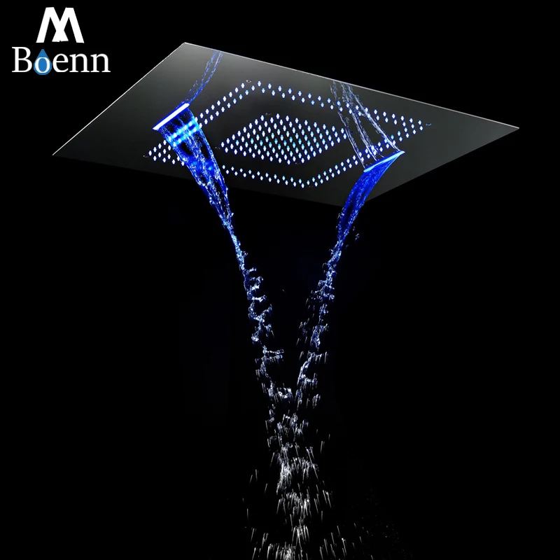 Ceiling Mounted Square Rainfall Shower Head 600*800mm Big Water Flow Waterfall Showerhead Phone Control LED Color For Bathroom