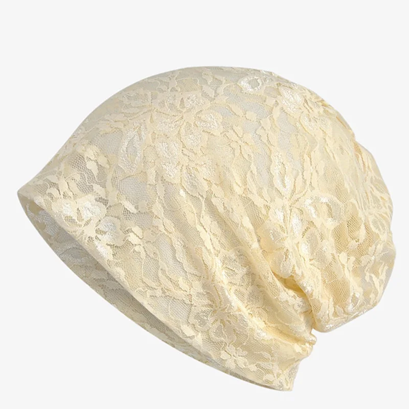 Весенне летние женские шапки Skullies тонкая кружевная Шапочка тюрбан для хвоста