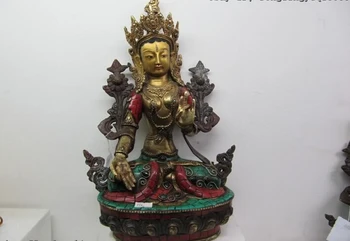 

song voge gem S0643 13Tibet Pure Bronze inlay beryl turquoise coral White TaRa padma Kwan-Yin Buddha