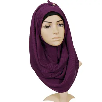 

Fashion Pearl Chiffon Fold Ethnic Wind Foulard Women Scarf Turban Solid National Clothing Corrugated Hijab Scarves Wholesales