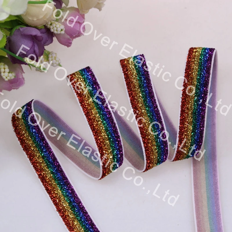 

Free shipping, 5/8" rainbow glitter foe, 15yards