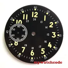 38,9 мм черный циферблат зеленые светящиеся цифры подходят 6498 движение Мужские часы 47