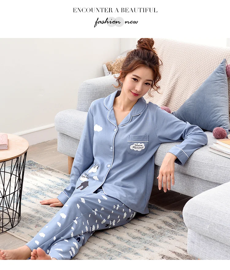 Женская осенне-зимняя пижама из хлопка с длинным рукавом и длинными штанами, пижамные комплекты, повседневные пижамы размера XXXL, одежда для сна, костюм для сна