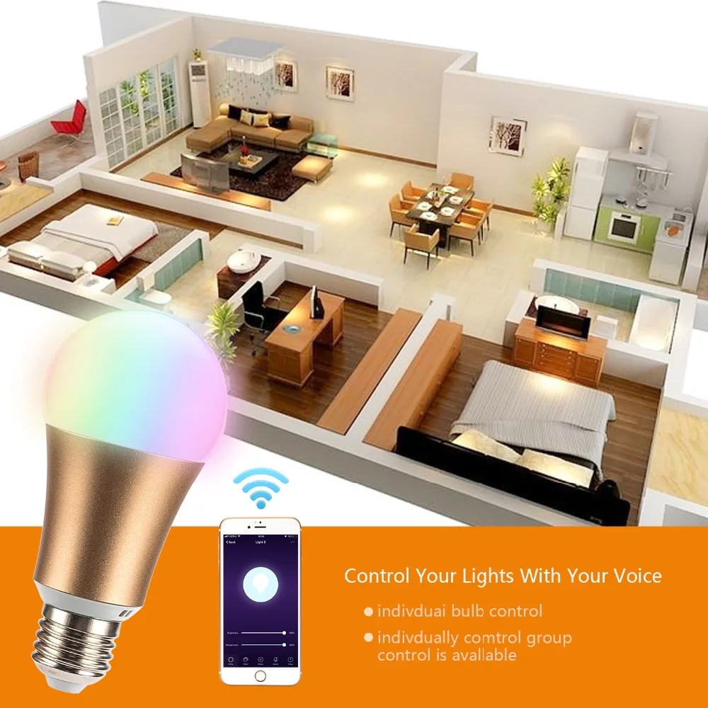 Новинка 2019 металлическая RGB 7W WIFI Светодиодная умная шариковая лампа E27 с