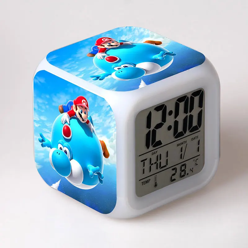 Super Mario Bros LED Alarm Clock Glowing Colorful Touch Light Game Figurine PVC Desktop Toys for Children