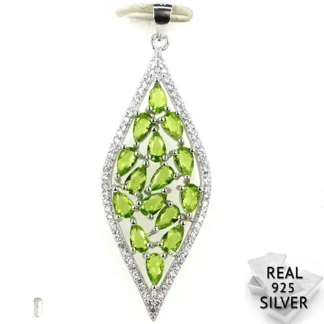 

Guaranteed Real 925 Solid Sterling Silver 4.2g Classic Green Peridot Woman's Engagement Pendant 50x17mm