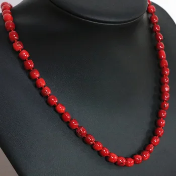 

High grade natural red coral irregular tube barrel beads 8*11,11*15mm fashion women charm chain necklace 20inch B1503