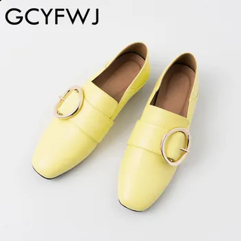 

GCYFWJ Single Shoes Female Leather Women's Shoes 2018 Spring Square Head Large Size British Style Simple Fashion Casual Shoes