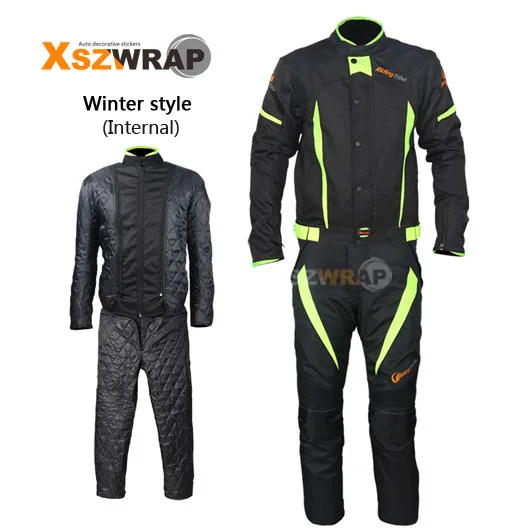 Зимний летний светоотражающий комплект одежды для мотогонок, Мужская ветрозащитная водонепроницаемая куртка для верховой езды, брюки, костюм с защитным вкладышем - Цвет: Winter suit
