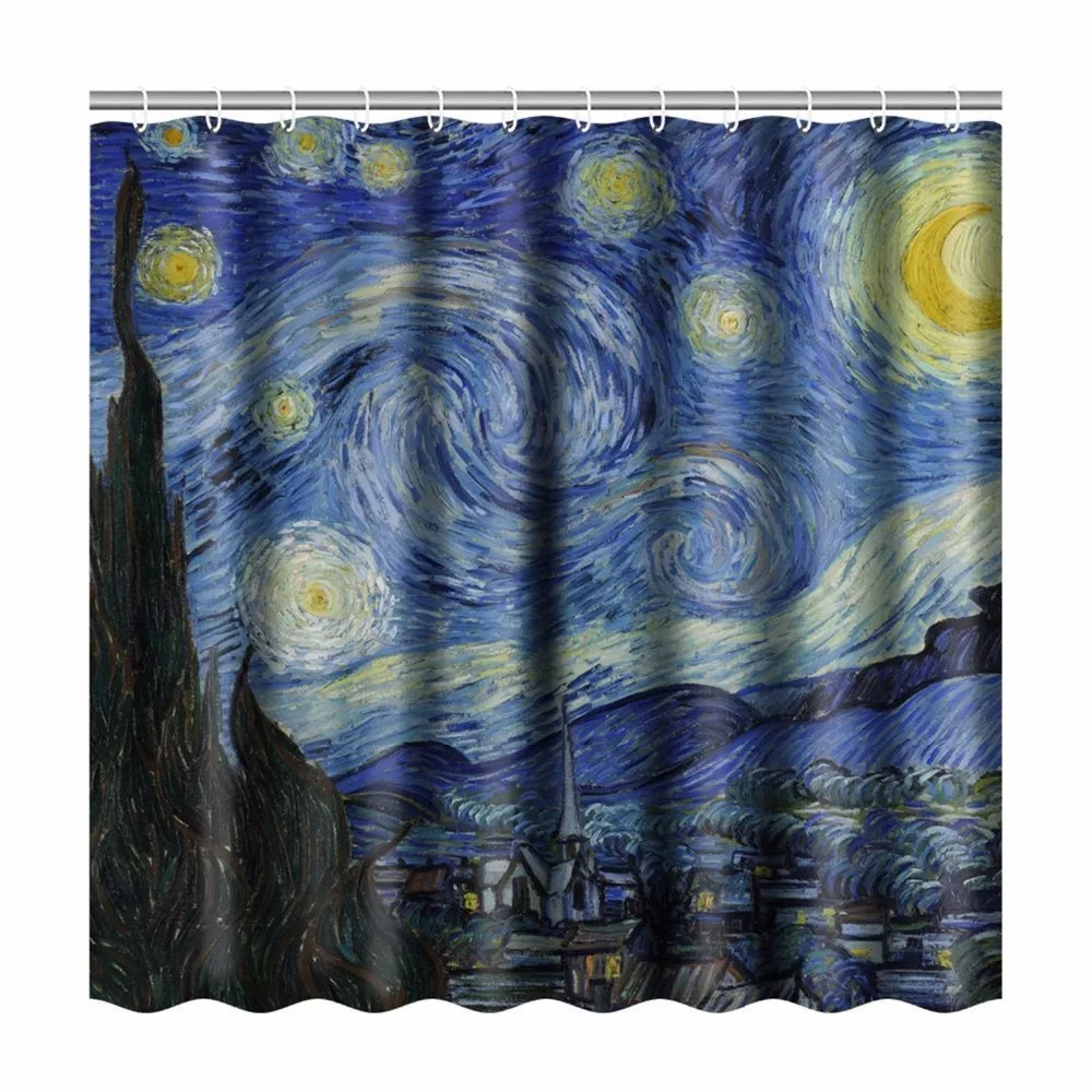 100/% Polyester Fabric Oil Painting Seaside Lighthouse Shower Curtain Bath Mat