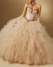 Quinceanera Dresses Custom Made Lace Ruffles Crystal Champagne Vestidos De Quinceaneras Sweetheart 2017 with Jacket Dress